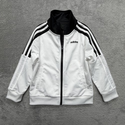 Adidas Jacket Toddler 3T White Black 3 Stripe Track Full Zip Athletic Logo