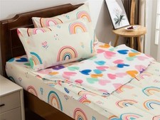 Rainbow Printed Zipper Bedding Sets Lightweight Microfiber Heart Twin Beige