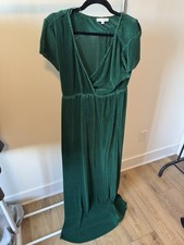 Baltic Born Athena green pleated maxi dress /flutter sleeves V-neckline Size XL