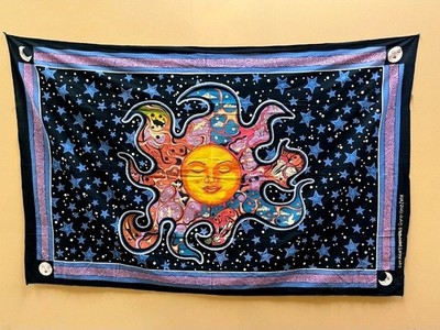 Sun & Stars Tapestry Gypsy Rose Lg Wall Art Sheet Psychedelic Hippie Boho 84x54''