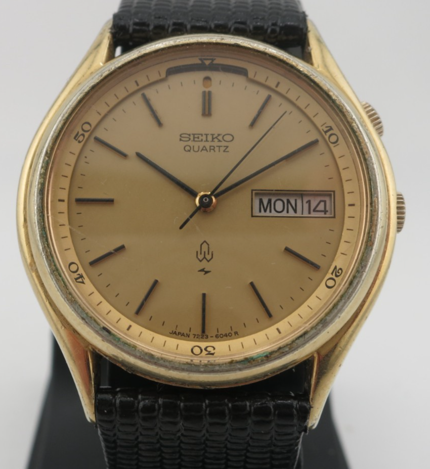 Vintage Seiko Gold-Tone Alarm Analog Quartz Watch - 7223-6040