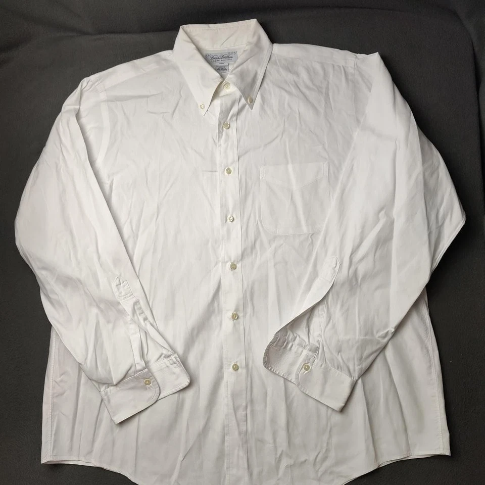 Brooks Brothers Shirt Mens 17 35 White Oxford Button Down Long Sleeve Made USA - Image 2 of 4