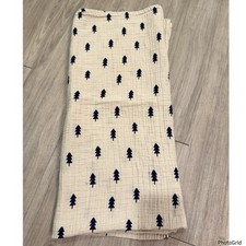 Cloud Island Beige Tan Blue Woodland Tree Muslin Cotton Baby Blanket Swaddle