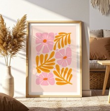 Retro Floral Abstract Wall Art Print | Boho Home Decor A4 Print