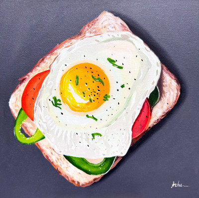 Brot Omelett Ölgemälde auf Leinwand Tafel Original Stillleben FineArt signiert