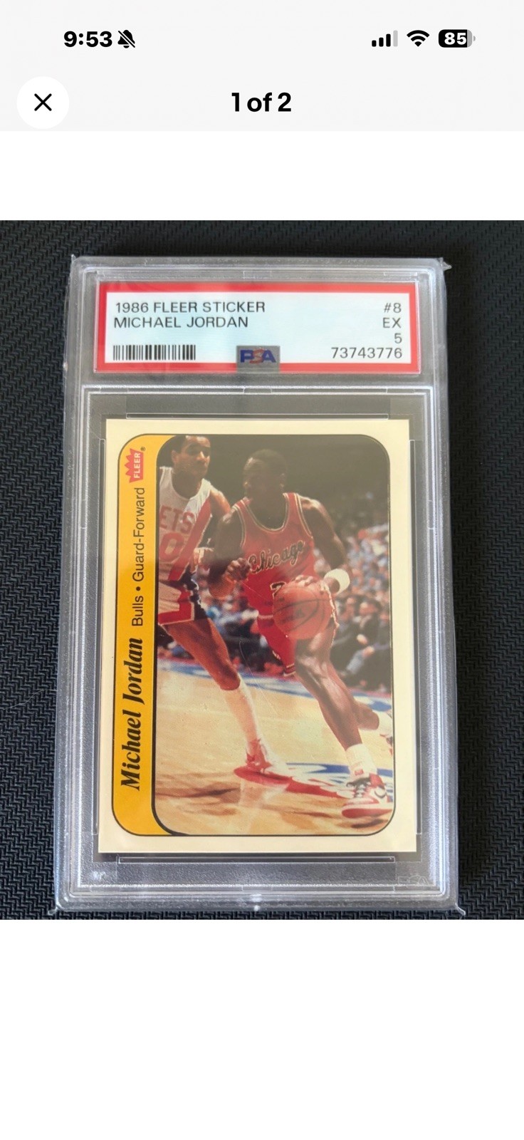 1986-87 Fleer - Stickers Michael Jordan #8 (RC) PSA 5