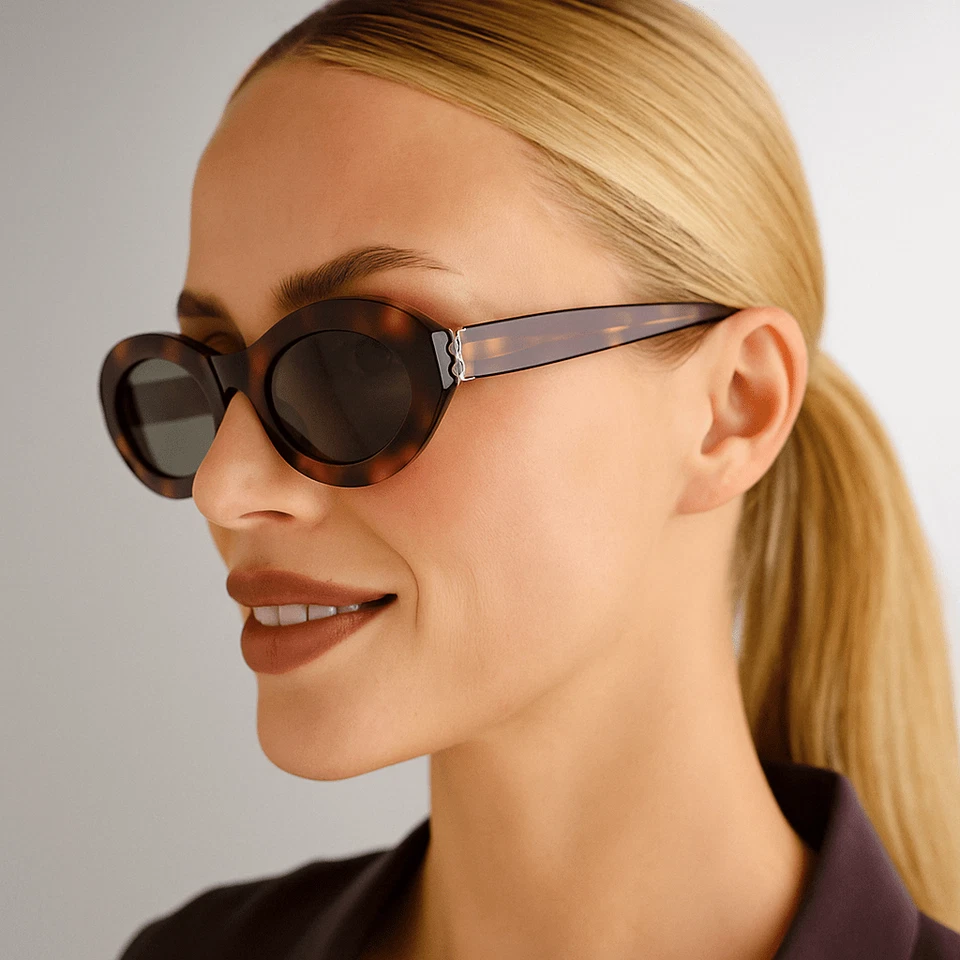 Saint Laurent SLM136 Oval Sunglasses – 52 mm Acetate Frame, Green or Black Lense - Image 2 of 4