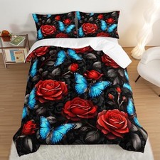 Black Red Rose Comforter Sets,Blue Butterfly Comforter Set Twin Blue-red