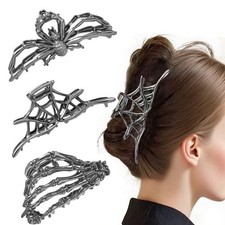 3Pack Metal Black Spider Web hair clips 1 Count Pack of 3 , 3Pcs