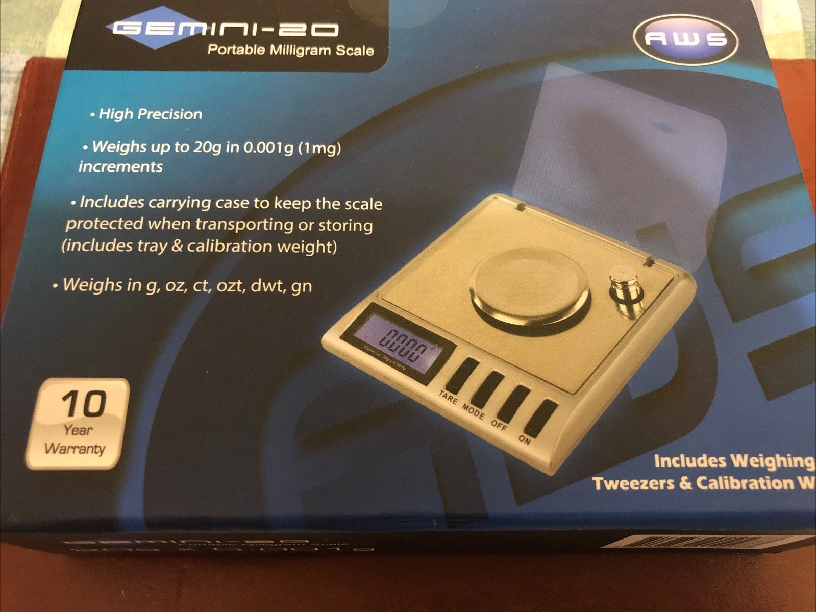 AWS Gemini-20 High Precision Portable Milligram Scale 20x0.001g