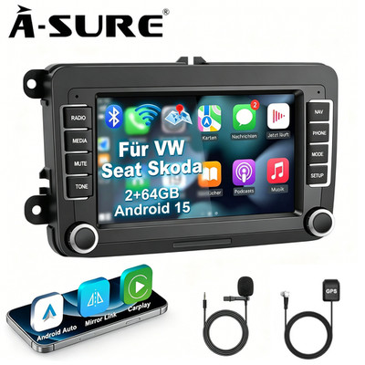 2+64G Android 15 Autoradio CarPlay 2Din für VW Golf 5 6 Passat Polo Touran Caddy