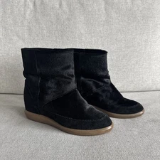 Isabel Marant Norwood Black Pony Hair And Suede Wedge Heel Ankle Boots Size 39
