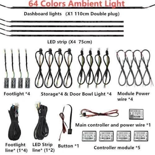 Luz ambiental interior LED RGB 18 en 1 para Chrysler 200/300/300 SRT/300C/300M Foto 2 de 4