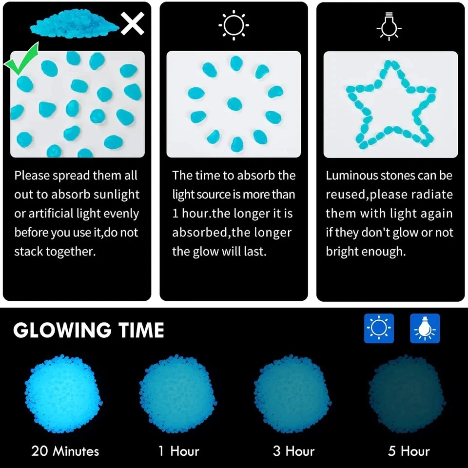 1000 шт. светящиеся в темноте камни светящиеся камни галька для наружного декора, - Изображение 3 из 4