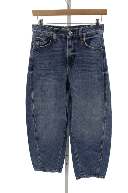 Zara Unisex Cropped Wide Leg Jeans Blue Denim High Rise Size 2