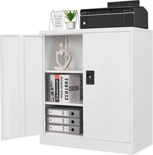 Metal Storage Cabinets with Lock Door,2 Adjustable Shelves Organizer 16x32x36"