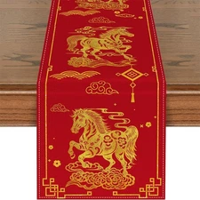 Chinese New Year Table Runner 2026 - Lunar of The 13" x 72", White 