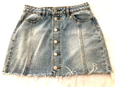 PacSun Womens Jean Denim Skirt Sz 25 Button Front Raw Hem Pockets