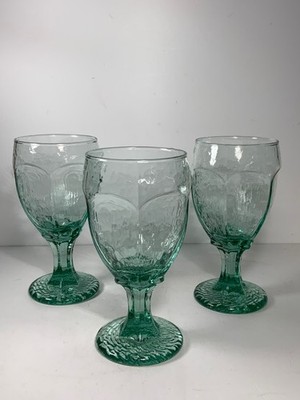 Set of 3 Vintage Libbey Chivalry Green Glass Water Goblets 6.5 in.