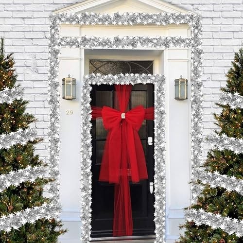 Snowflake Tinsel Garland, 33ft Silver Christmas Tree Tinsel Snowflake Garland, 