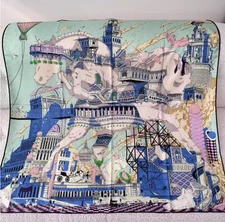 70%Cashmere 30% Silk Wrap Scarf castle Print Double Face Print Shawl 110X110cm