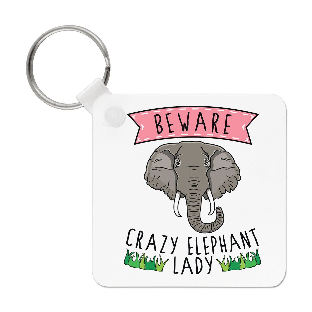 Beware Crazy Elephant Lady Keyring Key Chain - Funny Animal Joke