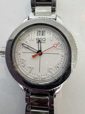 ESQ Movado Unisex Quartz Wristwatch White Dial Stainless Steel Date Seconds