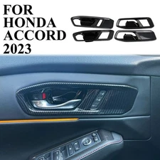 Carbon Fiber Style Interior 4-Door Handle Bowl Cover Trim For Honda Accord 2023+