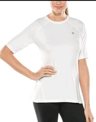Coolibar UPF50 Top Devi Short Sleeve Fitness Shirt White Athlon Fabric Small New