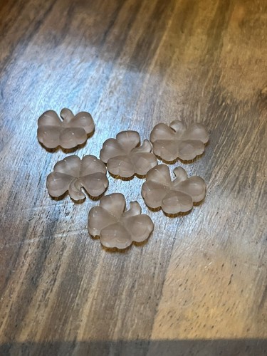 Art Deco Antique Matte Glass Clover Leaf  Molded Cabochons Set Of 6 Pink