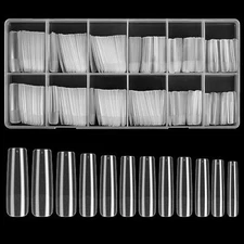 240 Pcs Square Nail Tips, Clear Extra Long No C Curve Nail Tips, XXL Tapered 
