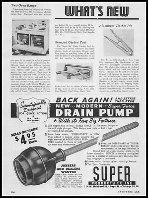 1946 Super Products Chicago Bell Shape Super-Force Drain Pump Vintage Print Ad