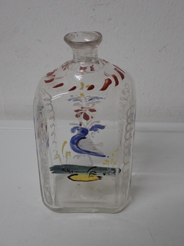 Tolle antike Emaillebemalte Glasflasche, Schnapsflasche, Biedermeier um 1820 - Bild 2 von 13