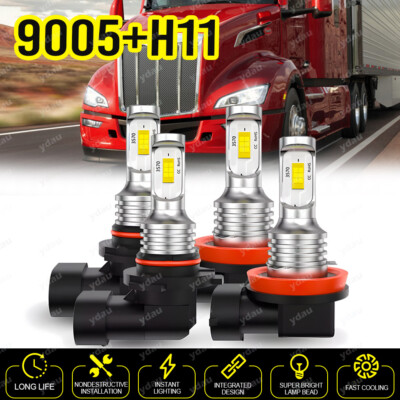For Peterbilt 579 587 Trucks Light White 6000K 9005 H11 Hi/Lo LED Headlight Bulb