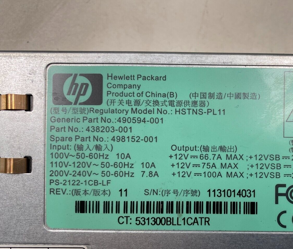HP 1200W Power Supply Server 490594001 438203001 498152001 HSTNS