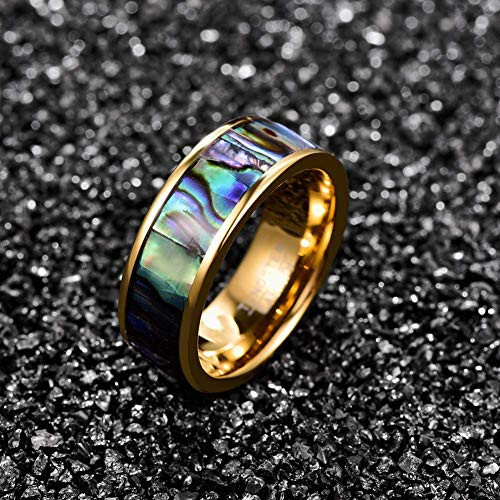 Ebay Wedding Rings Men & Women. 8mm Gold Tungsten w/ Abalone Inlay Wedding Band - Picture 2 of 7