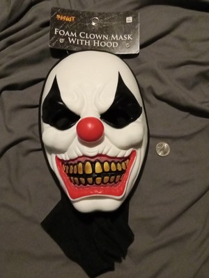 Happy Halloween extreme Spirit foam clown mask with black hood spooky time