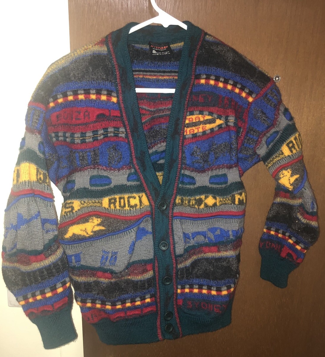 Vintage Hysport Australia Colorful Coogi Style Wool Sweater 