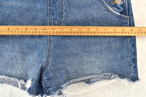 Levis Jeans Premium Big E Cut-Off Overalls Med Wash Blue Denim Womens Size Med - Picture 18 of 23