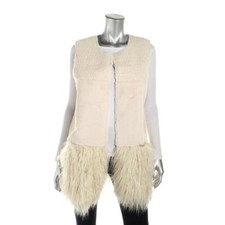 GUESS Nicola Sleeveless Reversible Faux Fur Sheerling Vest Beige S 4 6