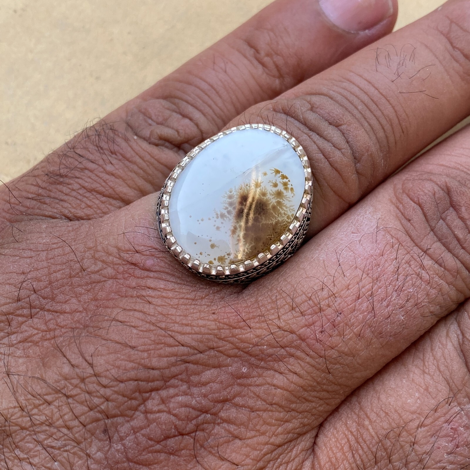 Dendritic yemeni Agate Sterling Silver 925 Men Ring Unique Natural Stone