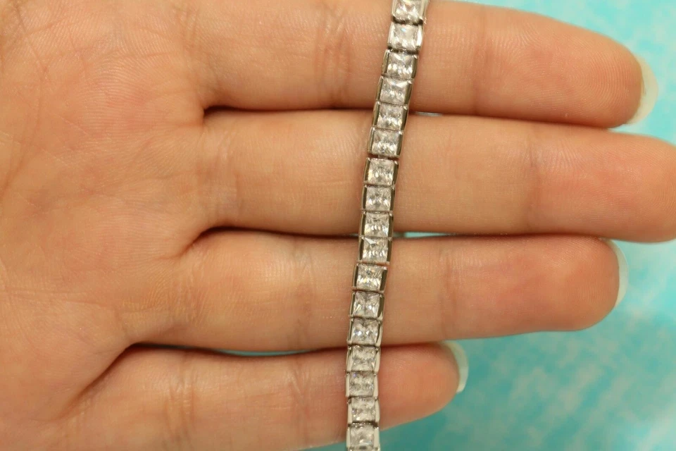 AMAZING Women's 14KT White Gold Finish Princess Cut Diamond Tennis Bracelet 5ct - Image 4 of 4