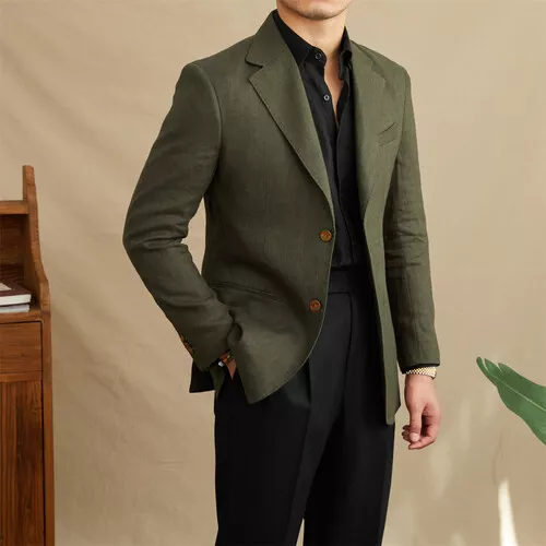 100% Linen Mens Peak Lapel Blazer Double Breasted Coat Suit Jacket Formal Casual - Bild 5 von 22