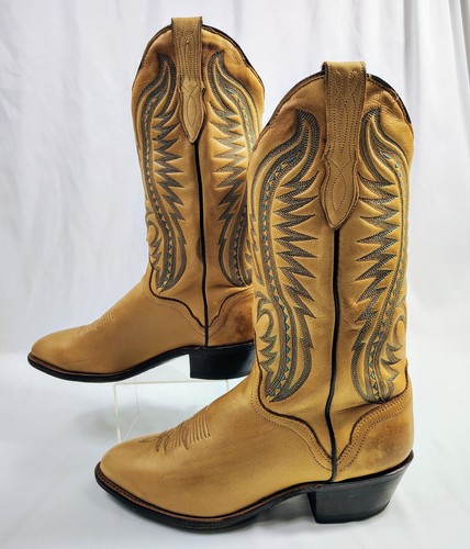 Vintage J. Chisholm J911 USA hellbraun weiches Leder Cowboystiefel Herren 9EE blaue Nähte - Bild 6 von 9
