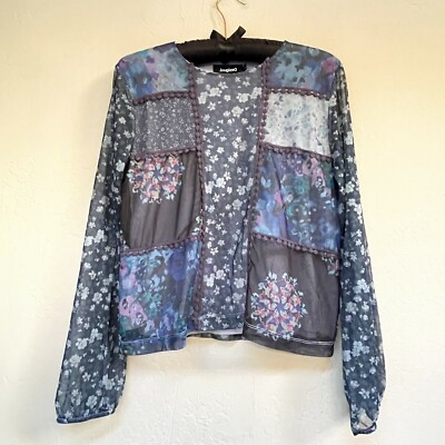 Desigual Women Bella Dona Long Sleeve Tulle T-Shirt Floral Print XL New Casual