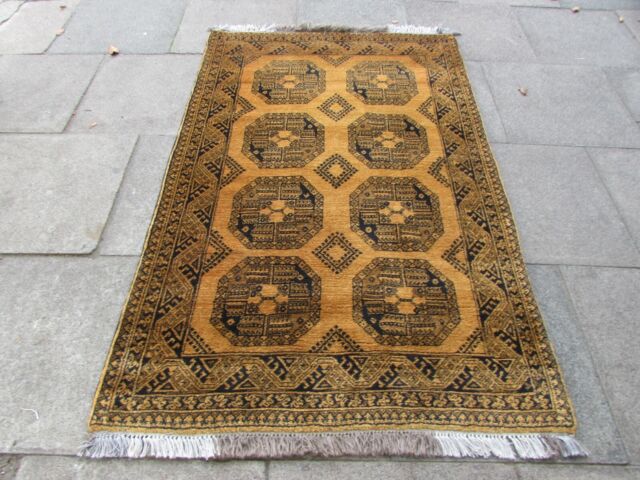 Vintage Traditionell Handgemacht Golden Afghan Orientalische Wolle Gold Teppich