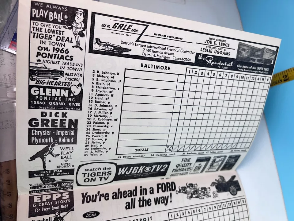 🔥1966 Detroit Tigers Baseball Program v Orioles Unscored HIGH GRADE🔥 - Image 3 of 4