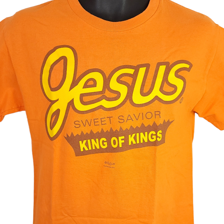 Vintage Jesus Christ T Shirt Mens Size Small Orange 90s Y2K