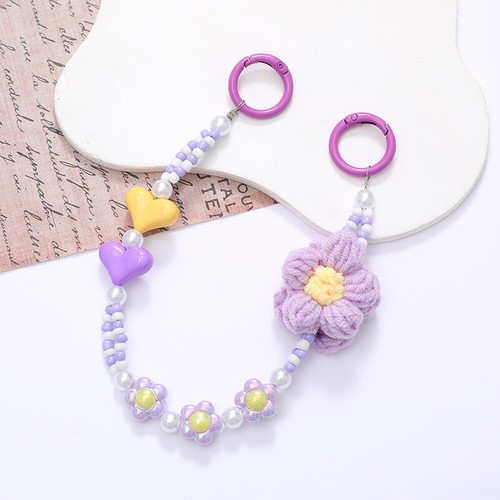 Plush Flowers Love Beaded Mobile Phone Chain Anti-Lost Lanyard Keychain Pend GF - Zdjęcie 11 z 17