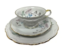 Edelstein Bellcrest Tea Cup Saucer Dessert Plate Trio Bavaria Germany c1920-1940